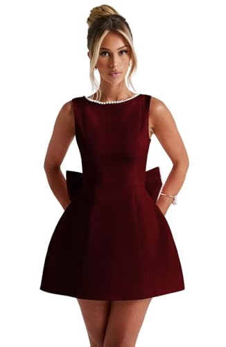 Satin Pearl Short Homecoming Dresses with Bow Bridal Wedding Cocktail Dress for Teens Women VS181