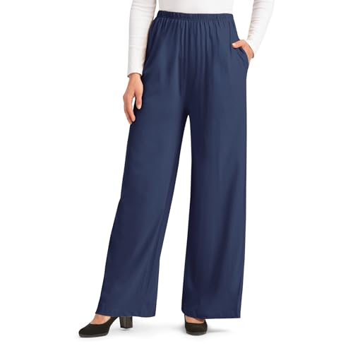 Collections Etc Wide Leg Elasticized Waist Knit Pants with Side Pockets