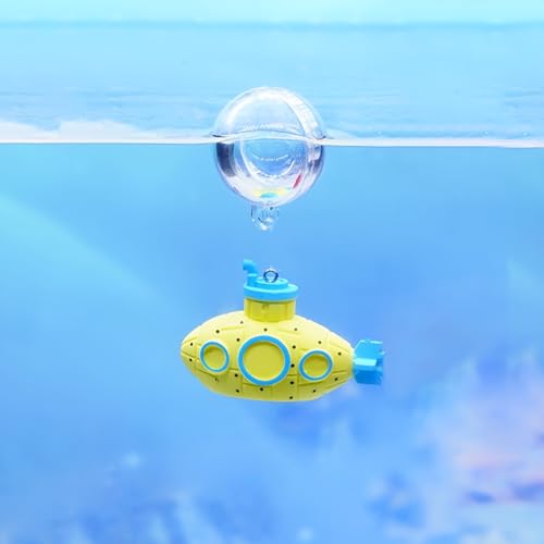 Image of 2pcs Floating Fish Tank Decoration, Little Cute Retro Submarine Aquarium Decoration with Float Balls, Safe Fish Toy for Goldfish Shrimps Hermit Crabs