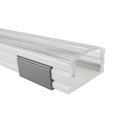Alumino Profilo in alluminio a LED bianco, 150 cm, profilo a parete, copertura trasparente, per strisce LED da 12 mm, Elbe
