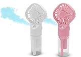 HandFan Portable Handheld Misting Fan - Rechargeable Battery Operated Spray Mist Fan - Water Mist Fan - Outdoors Misting Personal Cooling Device - Cooling Fans for Makeup Travel, Beach, PACK OF 2