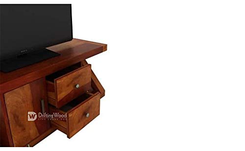 Image of DRIFTINGWOOD Solid Sheesham Wood Sideboard TV Cabinet for Living Room | Wooden Free Standing TV Unit Side Board Table with 2 Drawer, 2 Shelf & Door Cabinet Storage | Rosewood, Honey Finished