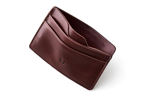 Wallet for Men, Slim Minimalist Card Holder, 6 Card Slots, Main Pocket, Full-Grain Handcrafted Front Pocket Leather, Gift Box - Pouch for Christmas & Birthday, Plain Brown3