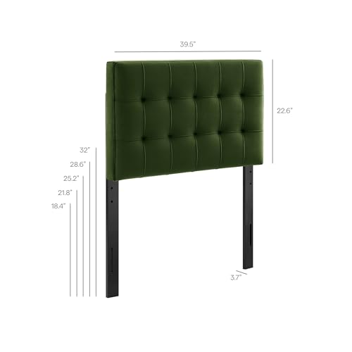 Image of Modway Lily Twin Size Stain-Resistant Performance Velvet Headboard in Moss Green - Velvet Upholstery with Button Tufting and 4 Adjustable Height Positions