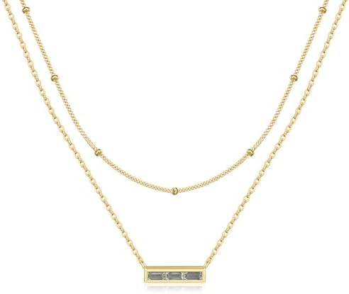 Turandoss Birthstone Necklaces for Women, Dainty 14K Gold Plated 12 Months 3 Birthstone Gemstones Layered Necklaces Set Trendy Birthday Christmas Jewelry Gifts for Women Teen Girls