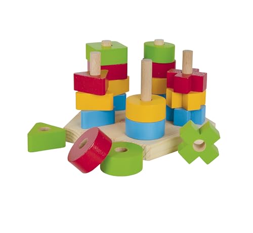 Eichhorn Steckplatte, 21-teilig, Buchenholz, 5 verschiedene Stecksymbole, 20 Steckteile, für Kinder ab 12 Monaten, Größe: 18 x 10 cm
