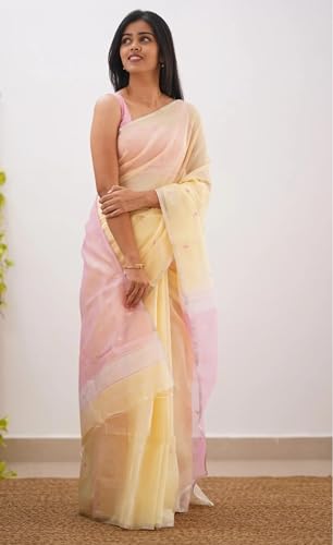 Image of Women's Cotton Woven Soft Sarees With Attach Blouse Piece.