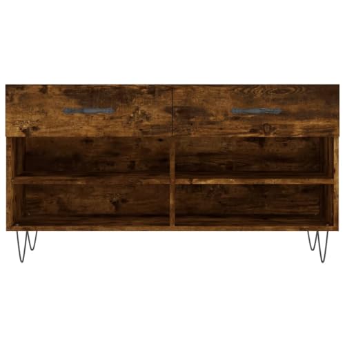 Banco de madera estable de roble con patas de hierro y estante de pasillo 7