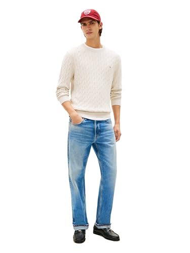 Image of Tommy Hilfiger Men's Cable Knit Crewneck Sweater Lightweight Pullover