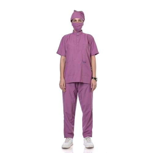 Image of Women's 5-Pocket Scrub Suit | Set of Top & Pant | Half Sleeves | Mandarin Collar | Breathable Polyviscose Fabric | Comfortable | Durable | Uniform for Doctors Nurse & Dentist PNK 5XL