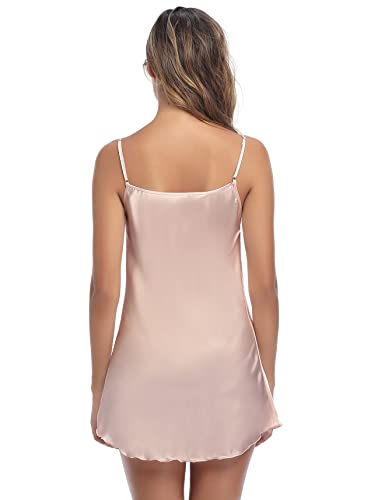 Litherday Women's Satin Nightgown Silk Slip Sleepwear Sexy V Neck Negligee Lingerie Short Nightwear Mini Dress Champagne Gold Small #TOP4