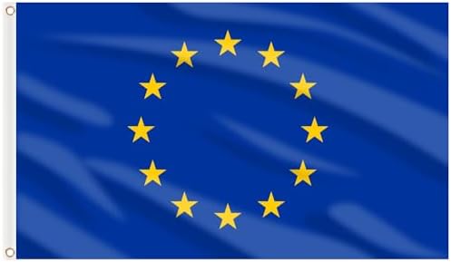 AhfuLife European Union Flags 5ft x 3ft for Euro Decorations, 2pcs Large EU Flags - Double Side with Brass Eyelets for Street Garden (European Union, 150 x 90 cm - 2 Pcs)