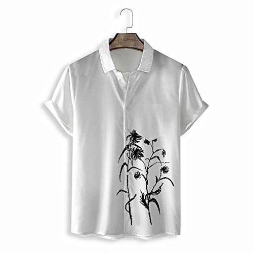 Chemise hawaïenne hommes manches courtes imprimé plante fleur style décontracté