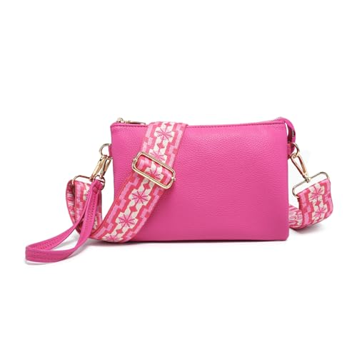 Image of JEN & CO. Izzy Vegan Leather Crossbody Bags Clutch Purses Wristlet Wallet Shoulder Handbag with Guitar Strap for Women