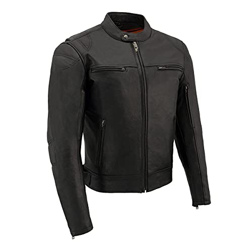 Image of Milwaukee Leather Men's Black Cowhide Quilted Pattern Scooter Style Racing Jacket MLM1545
