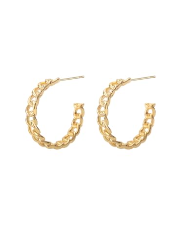 Hoop Earrings for Women - Chain Hoop Earrings in 14K Gold - Link Hoop Stud Earrings by CEYIYA - Used condition - US$7.36
