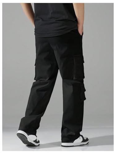 Verdusa Men's Drawstring Waist Straight Leg Cargo Pants Street Trousers2
