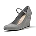 Coutgo Womens Wedge Shoes Closed Toe Mary Jane Pumps Ankle Strap High Heels Comfortable Office Wedding Dress Shoes, Grey, Size 8
