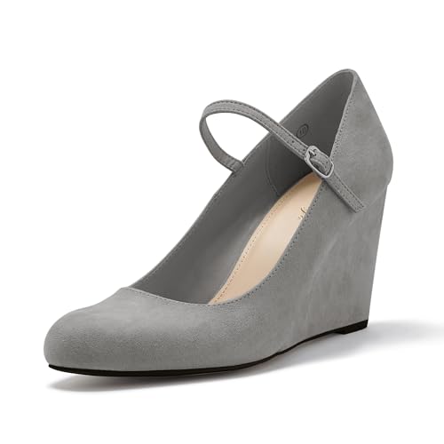 Image of Coutgo Womens Wedge Pumps Dressy Mary Jane Shoes Comfort Wedges Closed Toe Ankle Strap Heeled Shoes
