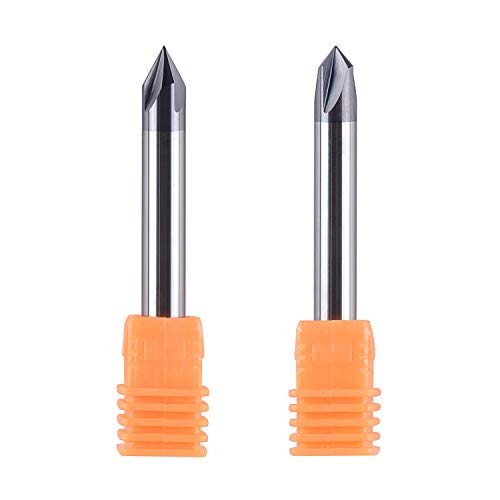 SpeTool 2Pcs Carbide Chamfer End Mill V Groove Router Bit 60 & 90 Degree, 4 Flutes 1/4 inch Shank for CNC Carving and Chamfering
