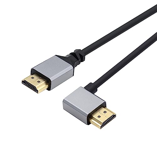 NFHK HDMI 2.0 Male to HDMI Male 4K 60hz Stretch Coiled Cable Right Angled 90 Degree for HDTV Computer Laptop Monitor