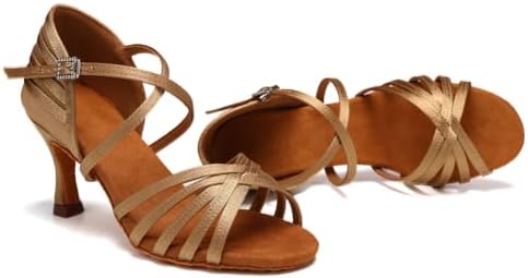 AOQUNFS Women Latin Dance Shoes Satin Professional Ballroom Salsa Practice Performance Dancing Shoes,2324,Beige-7.5,US 7.5 | Image 5
