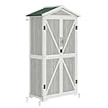 BELLEZE Outdoor Storage Cabinet with 4 Removeable Shelves, Wooden Garden Tall Storage Shed Lockable Tool Storage Cabinet with Waterproof Roof, Outside Tool Shed for Patio Lawn Yard Backyard - Gray