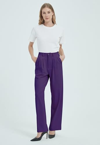 Tronjori Women High Waist Casual Straight Leg Dress Pants Office Work Trousers Suit Pants Back Elastic Waistband3