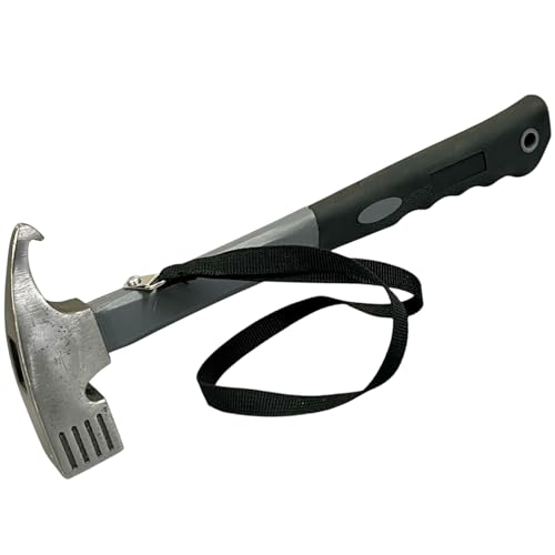KOVA® Campinghammer mit Handschlaufe - Zelthammer mit Heringzieher - Praktischer Robuster Hering Camping Hammer zum Zelten & Heringe Herausziehen - Ideal für Zelt, Hartboden & Outdoor, GRAU