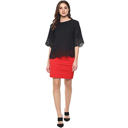 Image of mayra Women's Black Color 3 /4 Sleeve Laser Cut Out Top