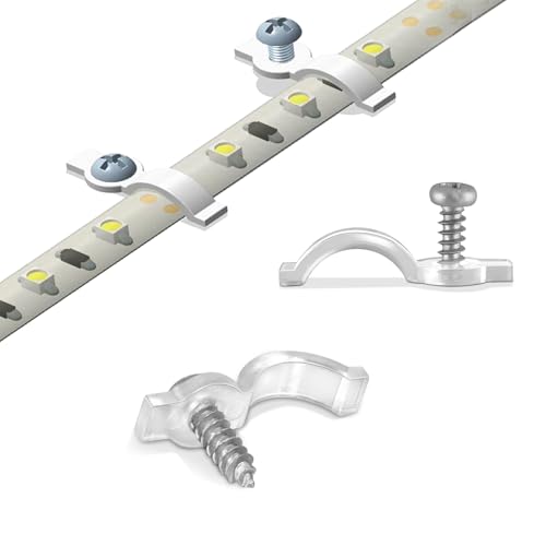 100 Pack Strip Light Mounting Brackets,Fixing Clips,One-Side Fixing,100 Screws Included (For 8mm Wide Waterproof Strip Lights)