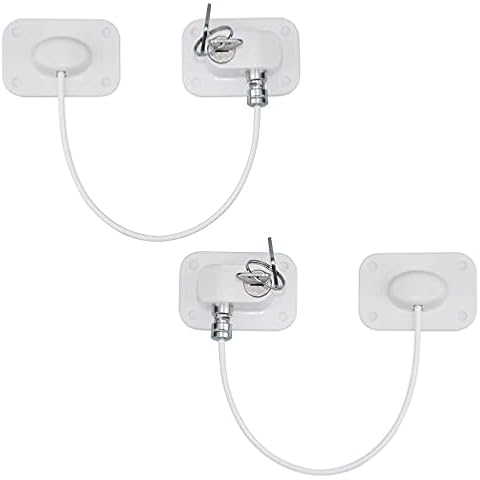 2Pack Window Safety Locks Self Adhesive with Key, Baby Window Locks Pet Window Restrictor Refrigerator Lock Security Door Lock No Drilling No Tools Cable Lock for Childproof (White) Cover