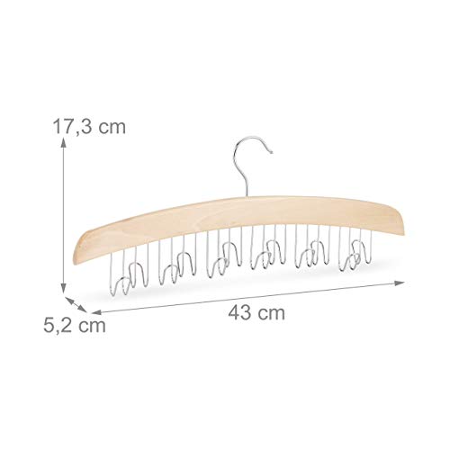 Relaxdays Set of 2 Tie & Belt Rack for the Closet Hanger for 12 Belts, Accessory Holder, Lotus Wood, HWD: 17x43x5 cm, Natural/Silver - Image 4