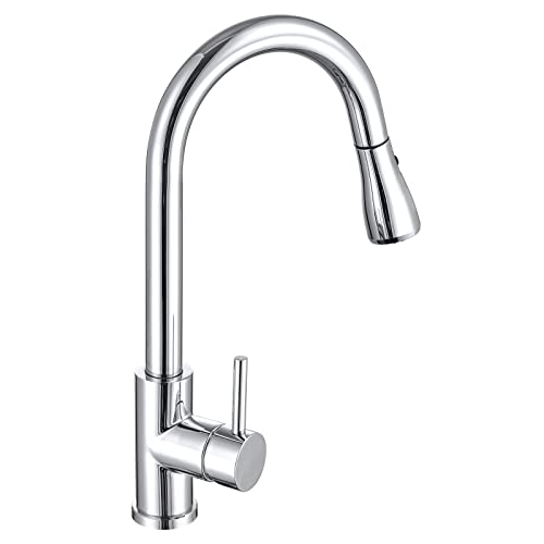 Chrome Kitchen Faucet With Sprayer, Vfauosit Pull Down Faucet For Kitchen Sink High Arc Stainless Steel Single Handle Single Hole One Hole Or 3 Hole For Rv Laundry Room Or Utility Sink #TOP5