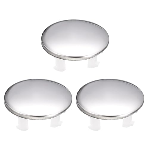 uxcell Sink Trim Overflow Cover, 3Pcs Sink Overflow Rings Metal Bathroom Kitchen Basin Single Layer Hole Insert in Round Caps, Silver