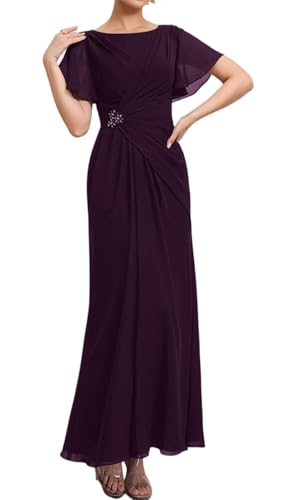 HPPEE Vestido de gasa para mujer con mangas plisadas, cuello redondo, largo formal, morado, 46