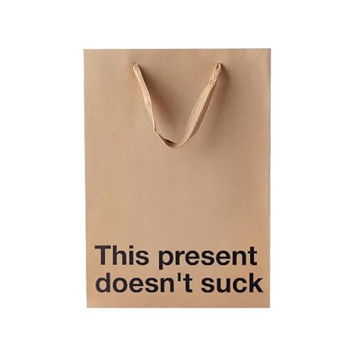 Funny Gift Bag 11 x 8 x 4 inch – Brown Kraft Paper Bag with 'This present...' Print – Gag Gift Wrap for Birthdays, Holidays, Office Parties – Party Gift Wrap for Mother's Day, Father's Day