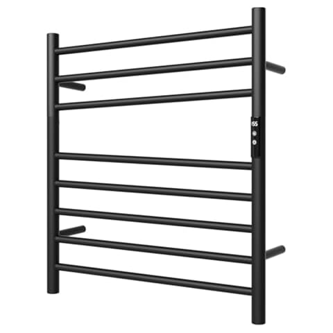 MENATT Heated Towel Rack with 1-8 Hours Timer, Wall Mounted Towel Warmer Rack for Bathroom,8 Bars Heated Towel Rack Adjustable Temperature (Matte Black) Cover
