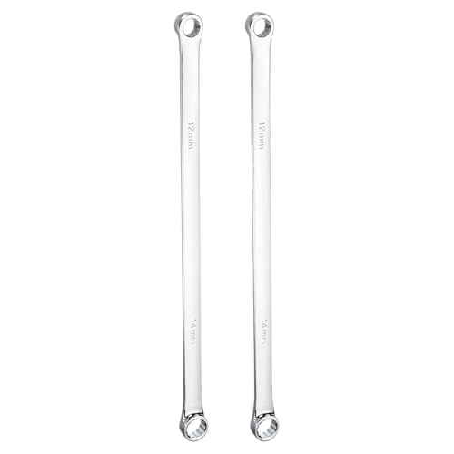 HARFINGTON 2pcs Double End Box Wrench 12 x 14 mm Metric 12 Point 0 Degree Offset Extra Long Double End Box Ratcheting Wrench Carbon Steel Polished Long Spanner Tools for Repairs