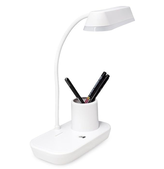 Rechargeable LED Table Lamp with Pen Holder & Mobile Stand | 3 Color Dimmable Touch Control Desk Lamp | 360° Flexible Gooseneck | USB Study Lamp for Home Office Students, Rectangular (White)-image-49