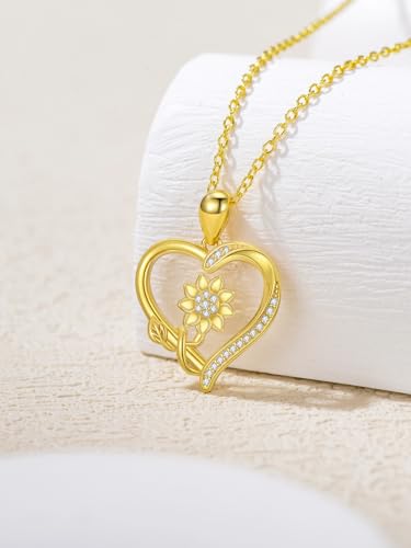 14K Solid Gold Rose Flower/Sunflower Necklaces for Women Flower Heart Pendant Necklace Love Sunshine Jewelry Anniversary Valentine's Day Birthday GiftS for Women Wife Girlfriend Her Mom2