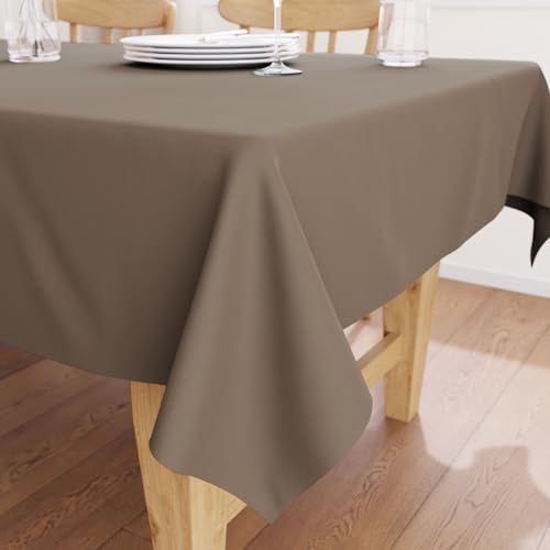 Image of Encasa XO Dining Table Cover Cloth for 4 to 6 Seater | 140x180 cm Cotton Canvas Rectangular Table Cloth | Machine Washable Tablecloth for Indoor & Outdoor Use - Beige Solid Color