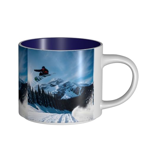 TTIGLHOH Tazas de cerámica con impresión de snowboard de gran capacidad, adecuadas para cafeterías, construcción resistente, parte inferior antideslizante