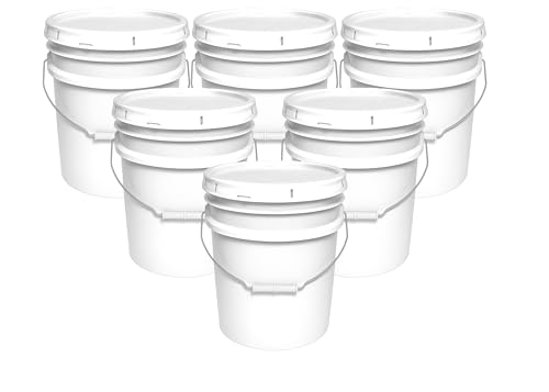 Image of 5 Gallon Bucket & Lid - 70 Mil All Purpose Pail - Made in The USA - Food Grade - Contains No BPA Plastic - Recyclable - (White, 6)