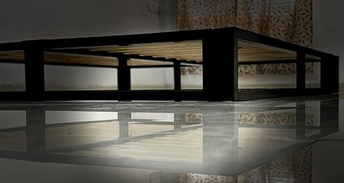 Image of TBC's Heavy Duty Foldable Metal Bed Frame with Wooden Slats, Black, Low Profile Platform Bed Design