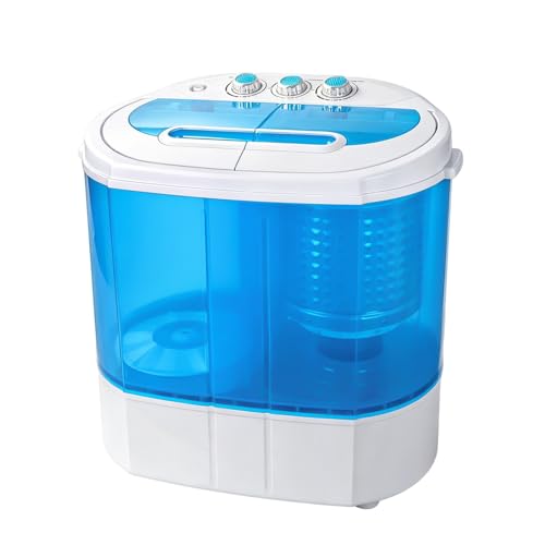 SUPER DEAL Small Portable Washing Machine 9.9lb Mini Compact Washer Twin Tub Laundry Machine Top Load Spinning and Washing Combo 6.57 FT Inlet Gravity Drain Hose