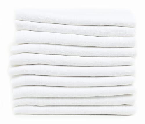 FENSILO - Mulltücher - 10er Pack 70x80 cm - Mullwindeln - Stoffwindeln, Made IN EU, schadstoffgeprüft - Spucktücher für Jungen und Mädchen - Baby Mullwindeln – weiß - Kochfest bei 95° C