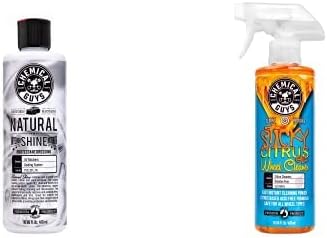 Chemical Guys Paquete de limpiador de ruedas y protector de neumáticos con (1) apósito de brillo natural de 16 onzas y (1) limpiador adhesivo de