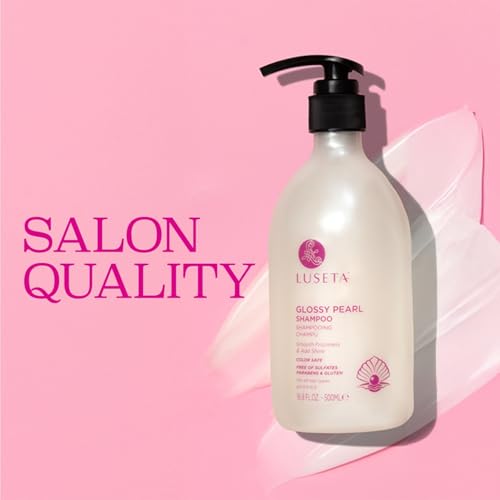 Image of LUSETA Glossy Pearl Shampoo, Shine & Smoothing Care for Dull Hair 16.9oz | Moisturizing Shampoo with Pearl Extract, Nourishes Dry Strands, Enhances Natural Luster and Restore a Silky-Looking Finish
