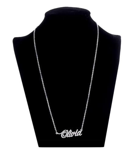AOLO Olivia Name Necklace Silver Stainless Steel Initial Pendant Nameplate Mother Day Jewelry for Womens - Thumbnail 4